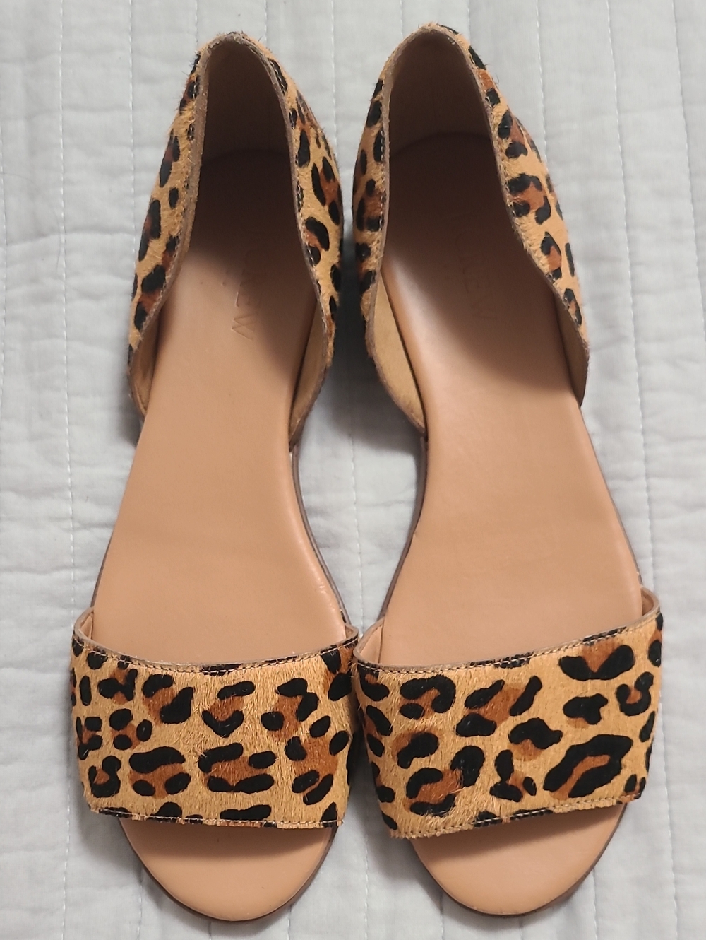 J CREW Morgan Chic Stylish Trendy Mobe Wife Leather Calf Hair Flat Sandals S 7.5